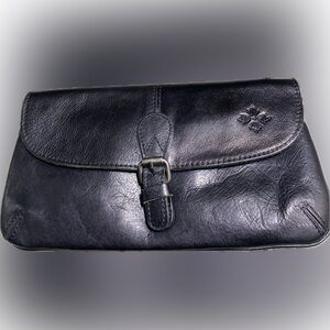 Patricia Nash black leather Clutch/Wristlet/Crossbody purse. May be vintage.